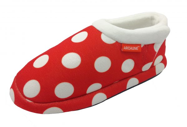 Archline Orthotic Slippers Closed Red Polkadots